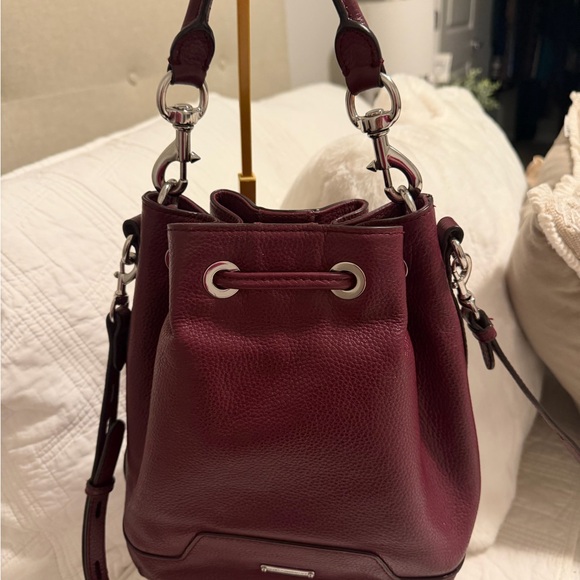 Rebecca Minkoff Pebbled Burgundy Leather Shoulder/Crossbody Bucket Bag EUC - Picture 3 of 13
